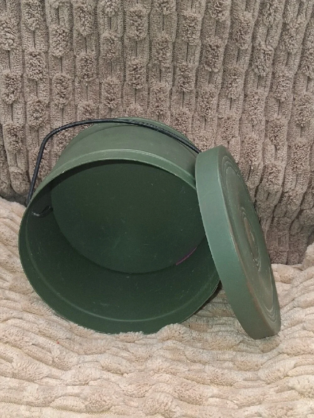 Vintage Decorative Yellow and Green Metal Storage Tins with Handles